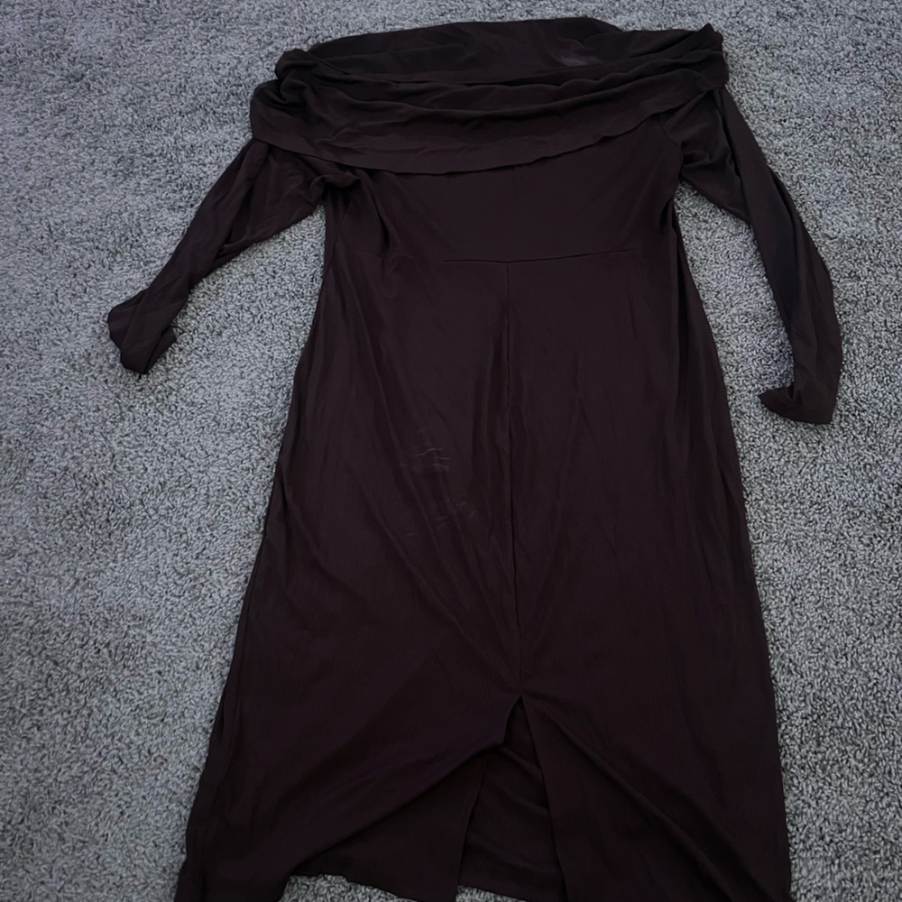 beautiful deep brown dress with cute flap